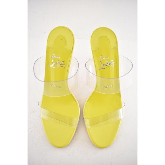 Christian Louboutin Just Nothing 85 Citrus Yellow PVC Sandal Mule Heel Pump 37 - Picture 7 of 11